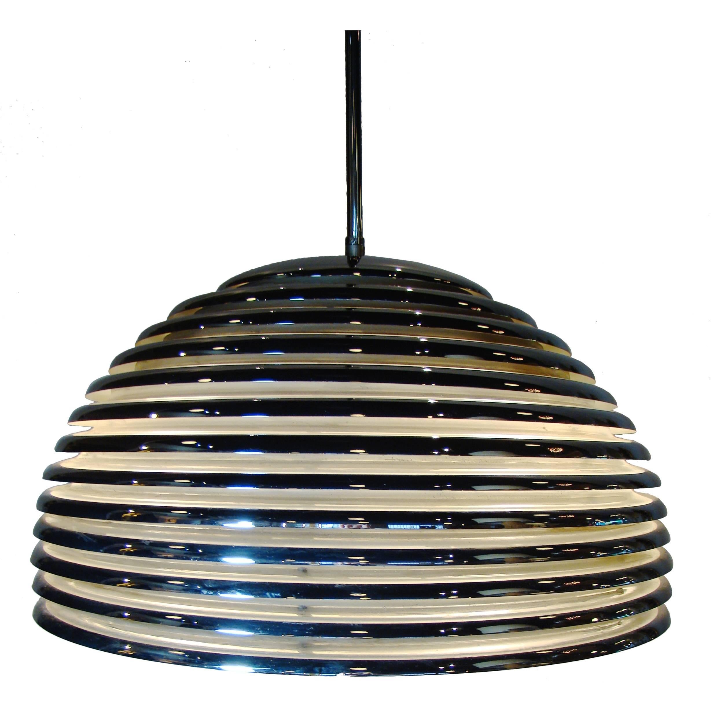 Modernist Art Deco Style Chrome Beehive Pendant Lamp For Sale