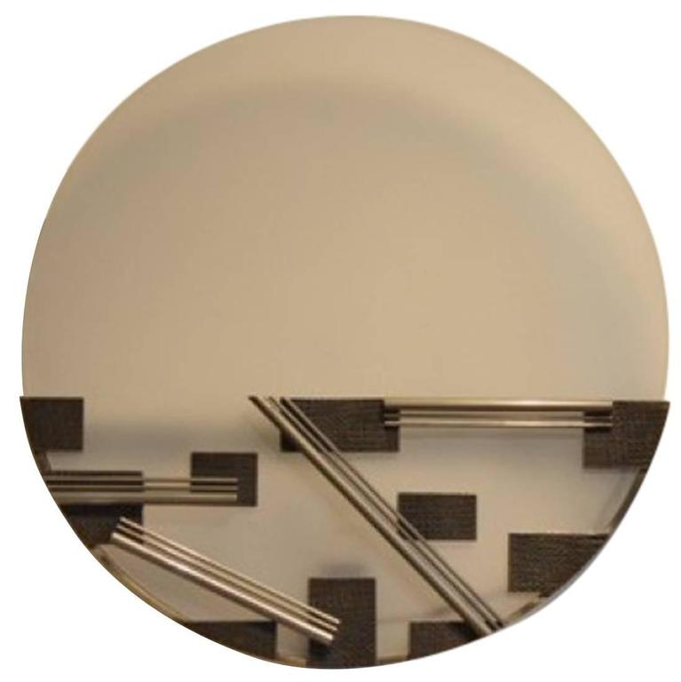 Round Bauhaus Etched Opaline Glass and Metal Geometrical Design Wall Sconce For Sale at 1stdibs