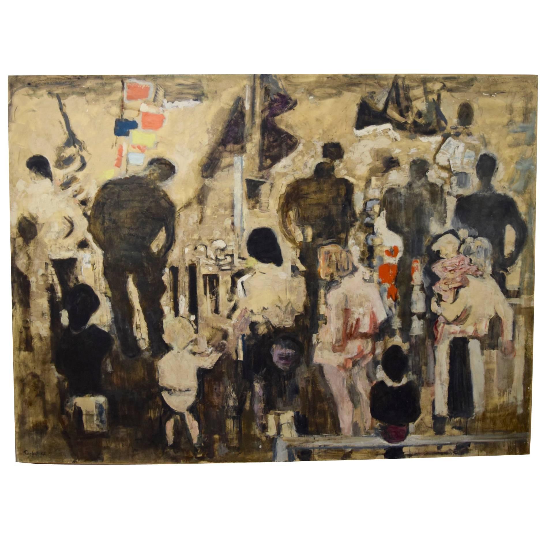 Beautiful Large-Scale Port-Scene Painting, Alexandre Sacha Garbell, France, 1967 For Sale