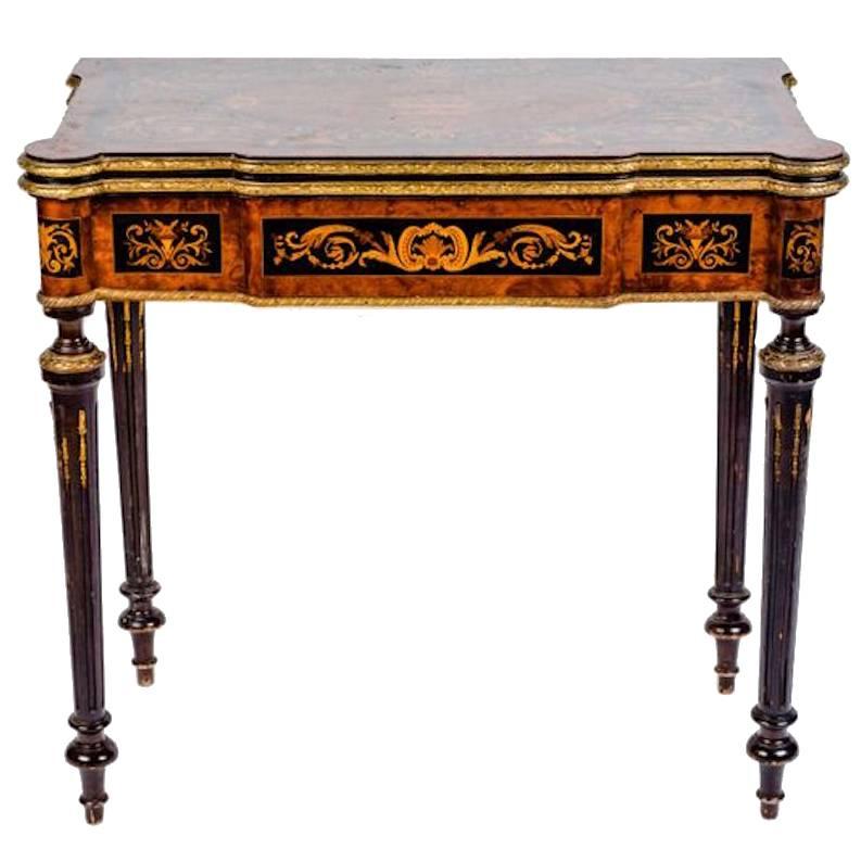 Rare and Elegant 19th Century Marquetry Game Table For Sale
