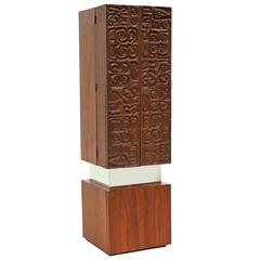 1970s Brutalist Cabinet with a Textured Relief and Chrome Trim