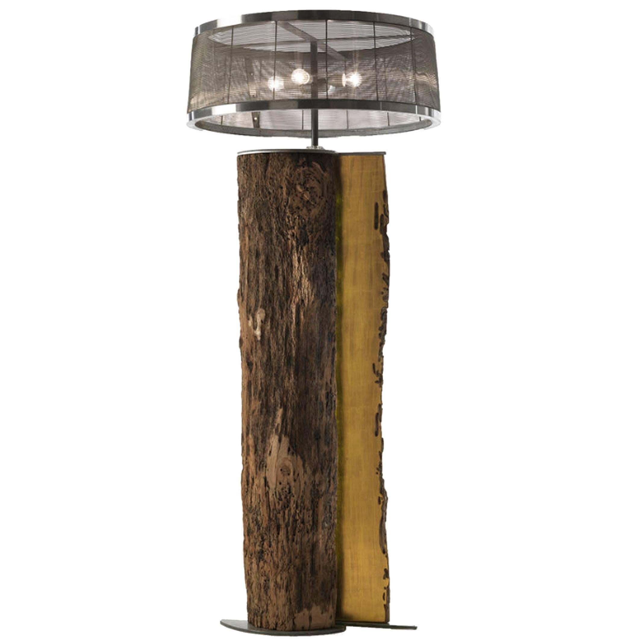 Open Oak Trunk Floor Lamp with Shards of Murano Glass