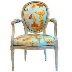 French Balloon Back Chair x Voutsa Koi on Tiffany Blue