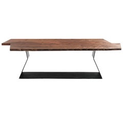 Table Trapeze Top B in Natural Solid Oak Wood and Base in Iron Painted Mat Color