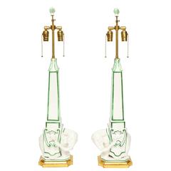 Retro Pair of Italian Ceramic Elephant/Obelisk Lamps