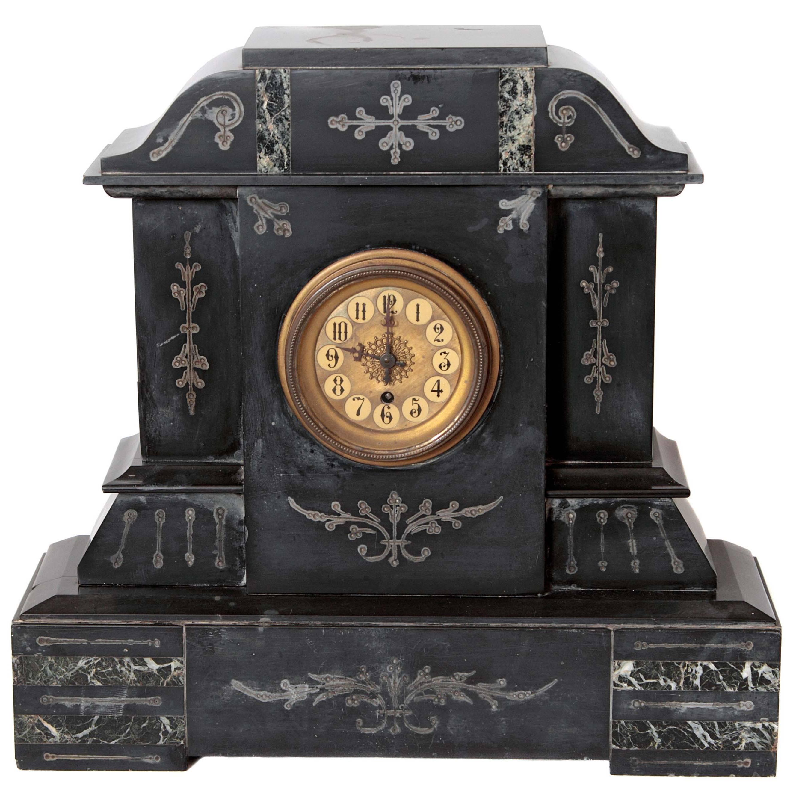 19th Century Victorian French Marble Mantel Clock, circa 1880 For Sale