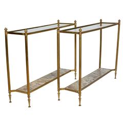 Pair of Classical Brass Consoles with Marble