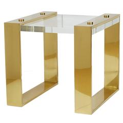 Mid-Century Styled Plexi Glass Lucite and Brass End Table