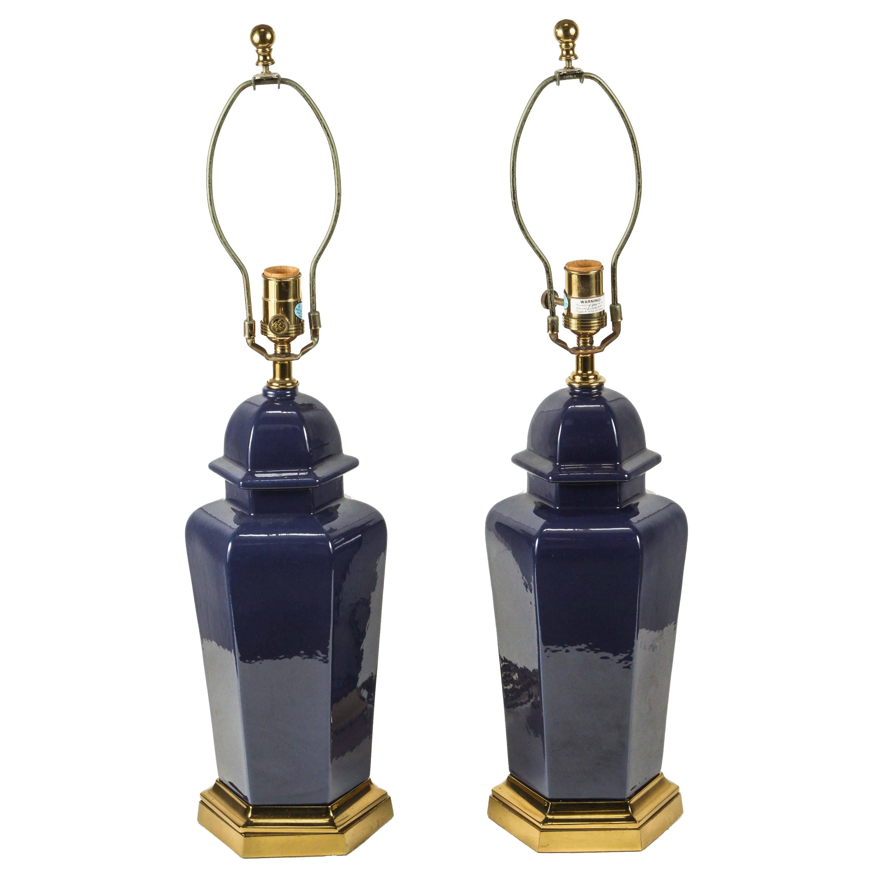 Pair of Modern Cobalt Blue Chinese Ginger Jars Table Lamps