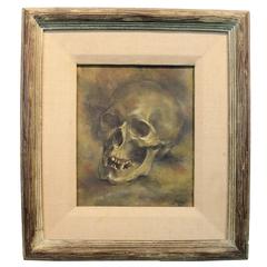 1945 Oil on Board of a Human Skull