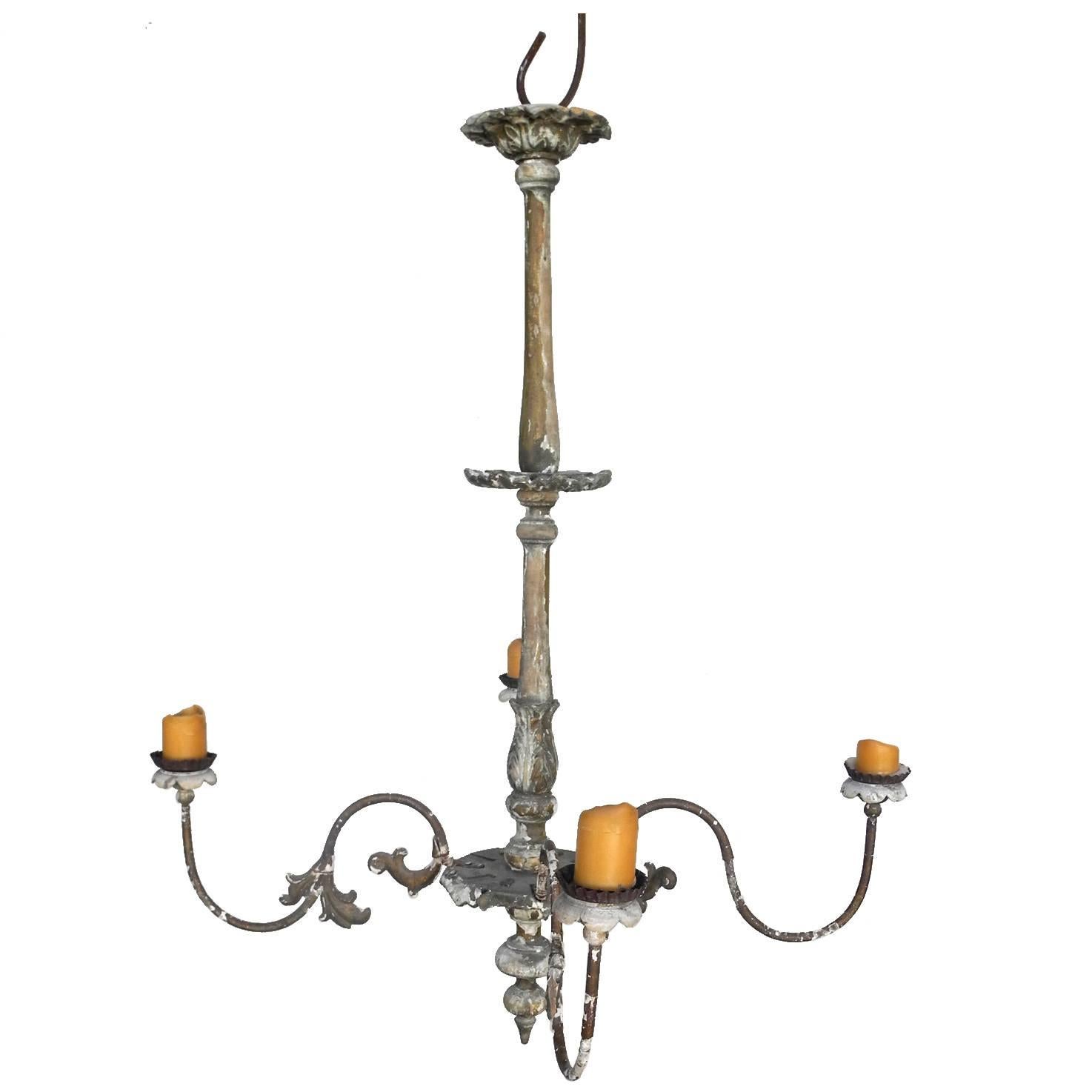 19th Century French Chandelier with Four Candelabra Arms