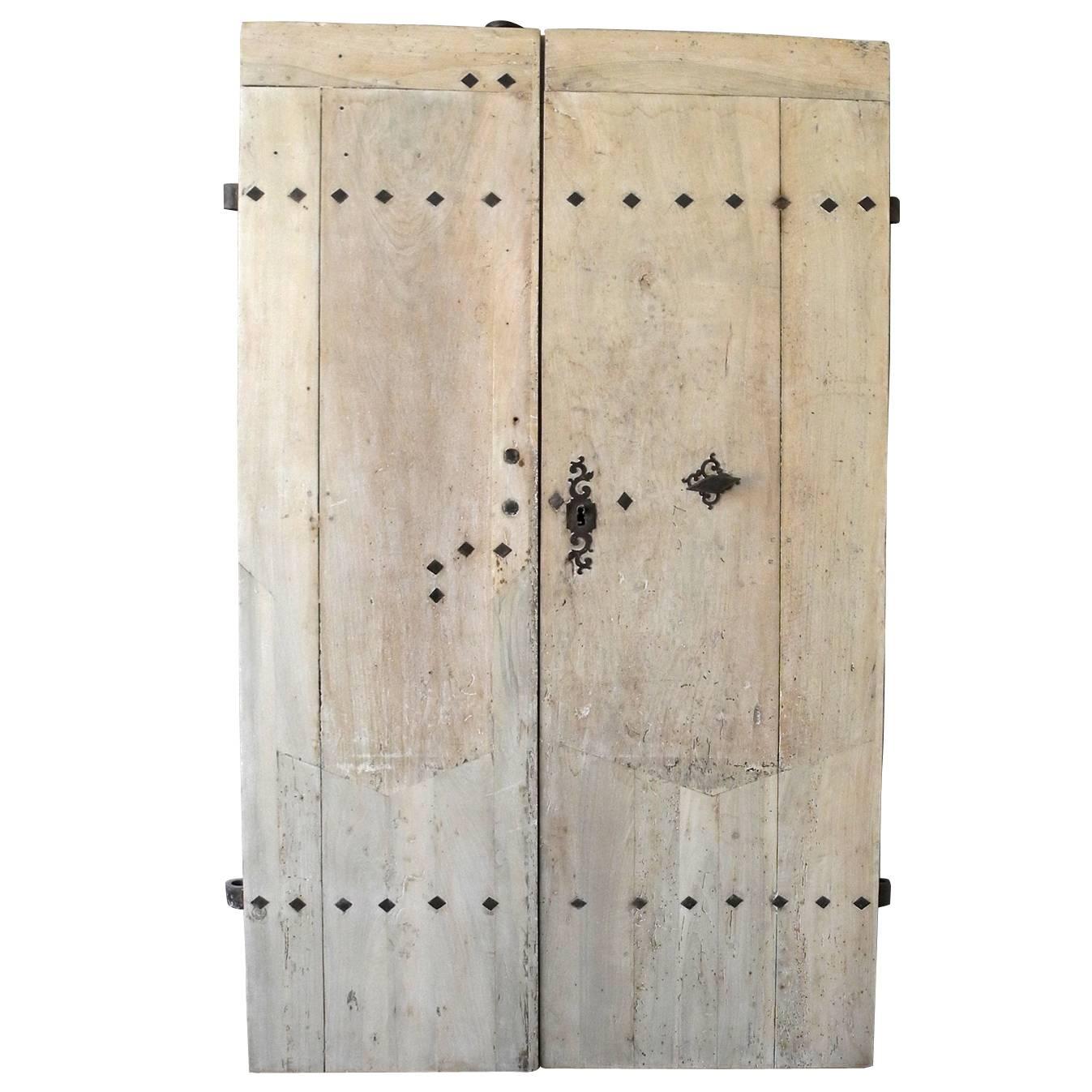 Pair of 18th Century Natural Walnut Doors with Nailheads and Original Hardware