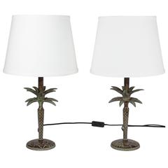 Pair of Bronze Palm Table Lamps, French, 1990s