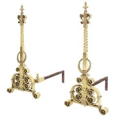 Pair of Heavy Brass or Bronze Andirons 6