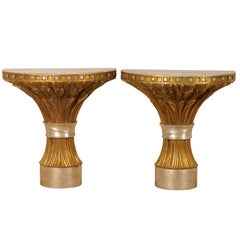 Pair of Italian Modern Wall-Mounted Console Tables with Wheat Shaped Bases