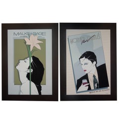 Pair Rare Vintage Patrick Nagel Screenprints "Malke Sage & Mother Earth Paris"