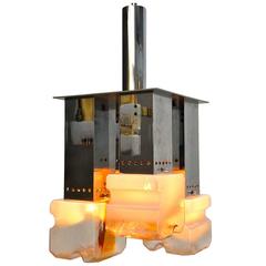 Chrome Chandelier with Mazzega Shades, Italy, 1970s Chrome Chandelier with Mazzega Shades, Italy, 1970s