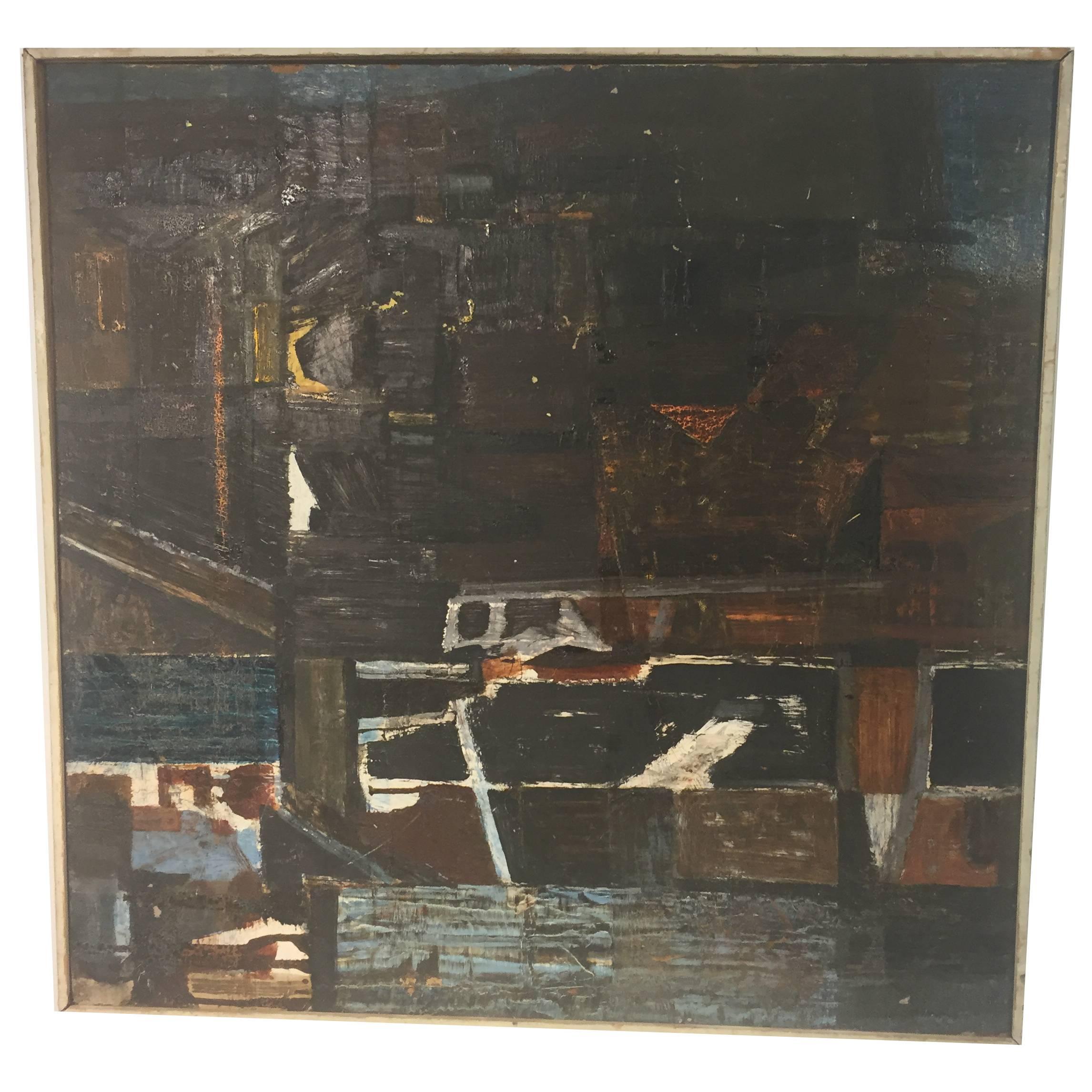 Modern Abstract Painting Titled, "Night" and Dated 1960 For Sale