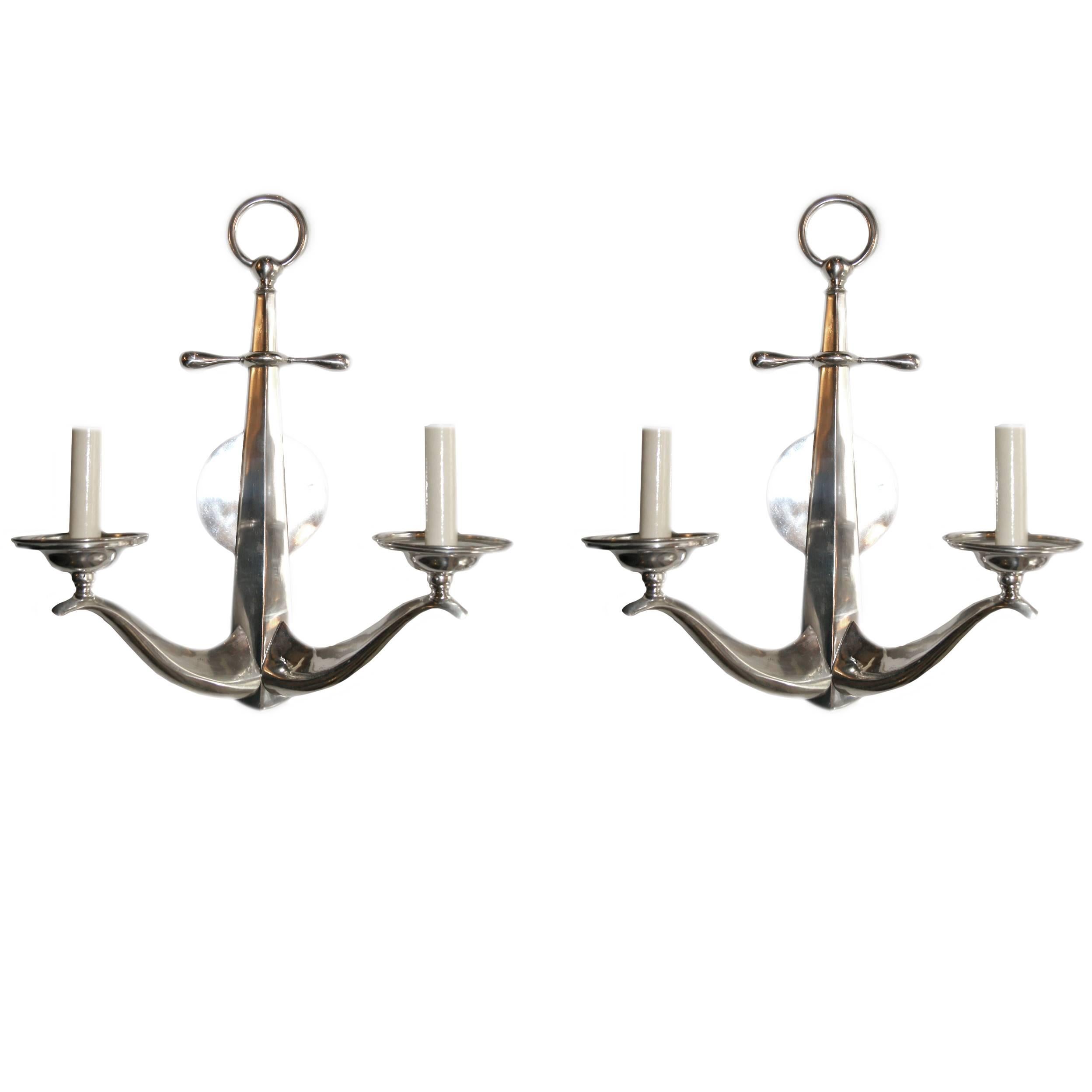 Set of Silver Plated Anchor Sconces, Sold in Pairs