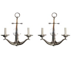 Vintage Set of Silver Plated Anchor Sconces, Sold in Pairs