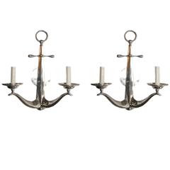 Set of 4 Silver Plated Anchor Sconces 12