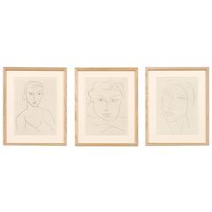 Set of Three Framed Henri Matisse 1960s Lithographs of Ladies Heads