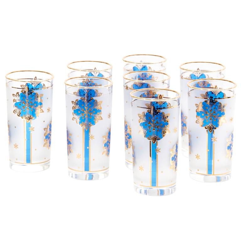 Set of Eight MidCentury Frosted Glass Tumblers For Sale at 1stDibs