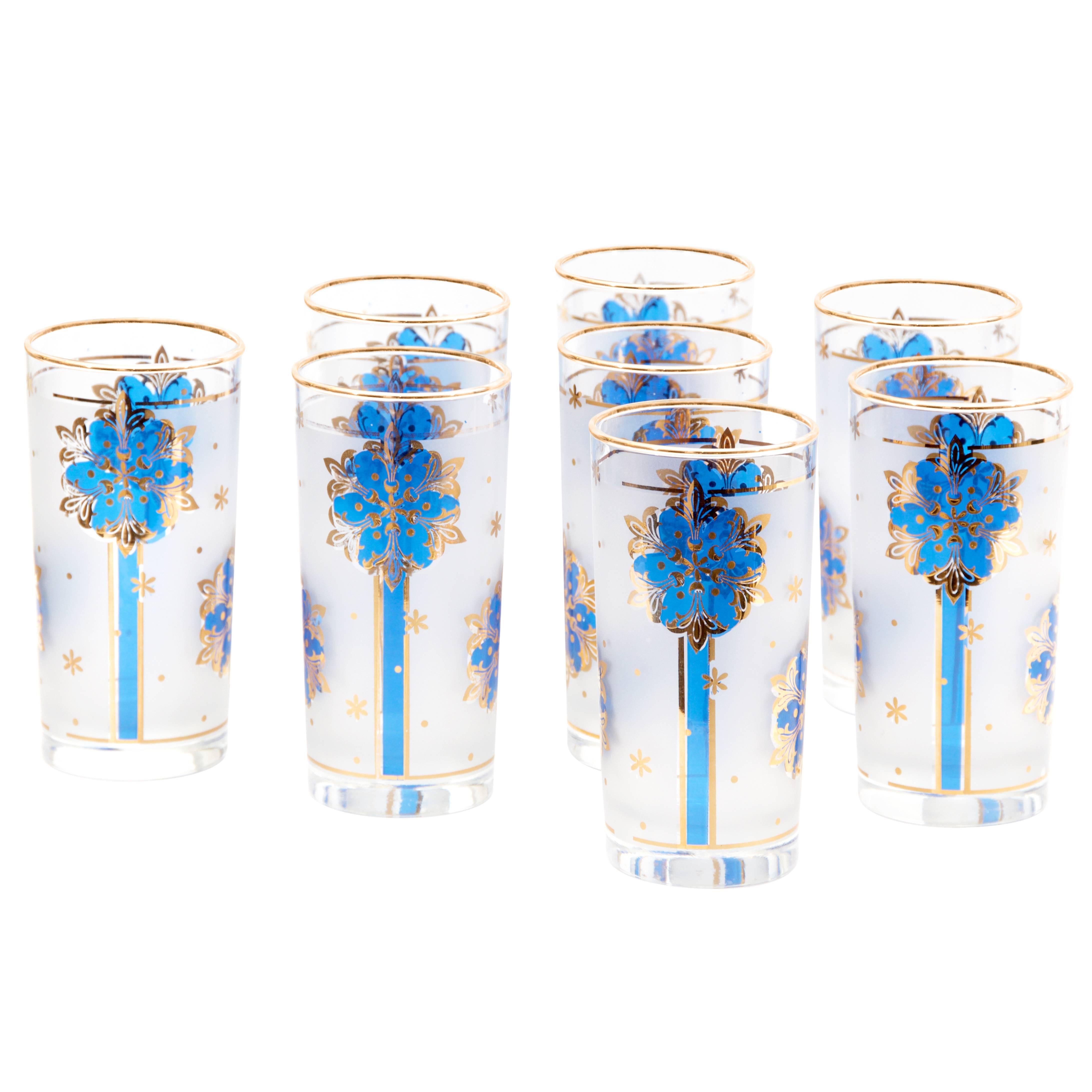 Set of Eight Mid-Century Frosted Glass Tumblers
