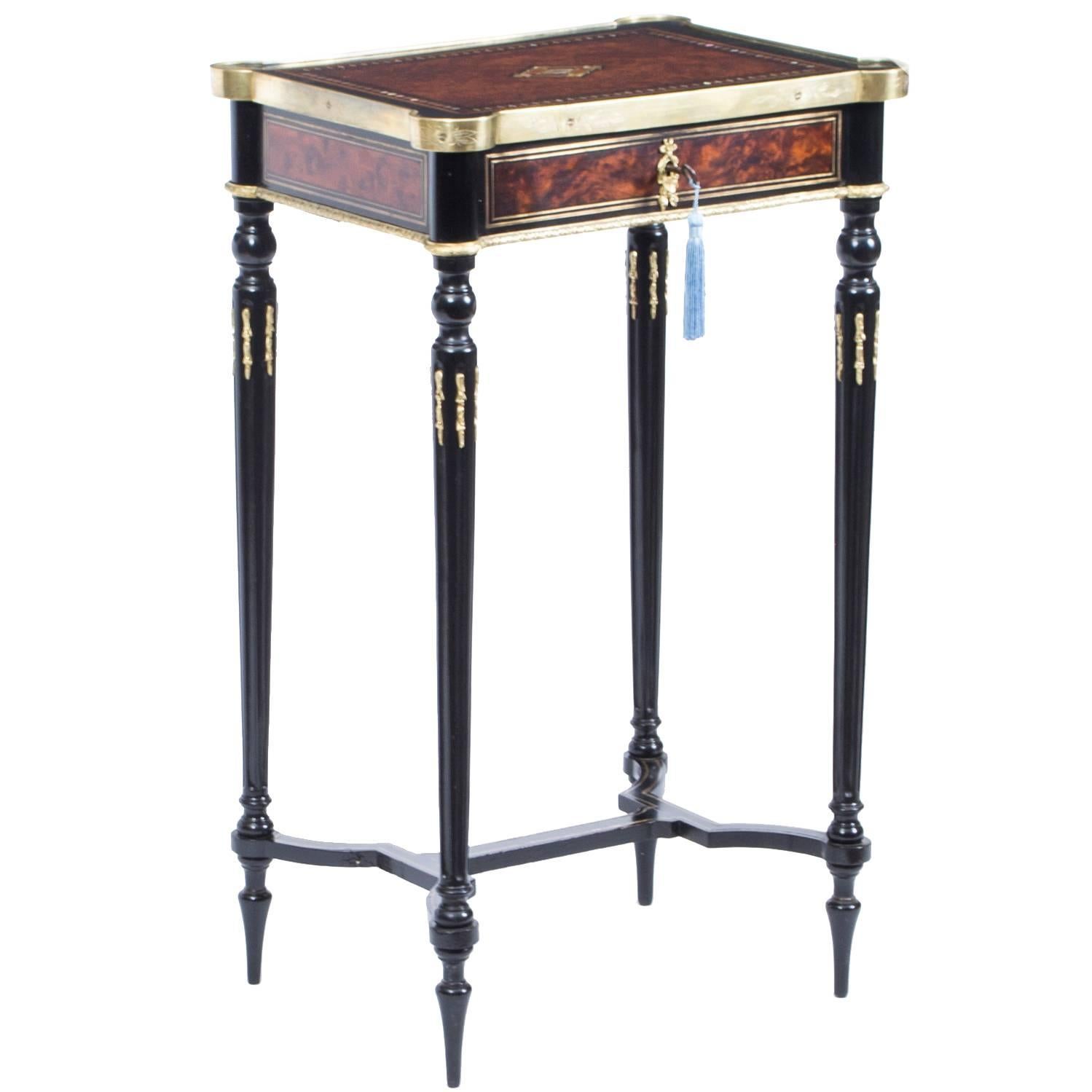 19th Century Burr Walnut Ebonized Work Table, Signed Tahan, Paris