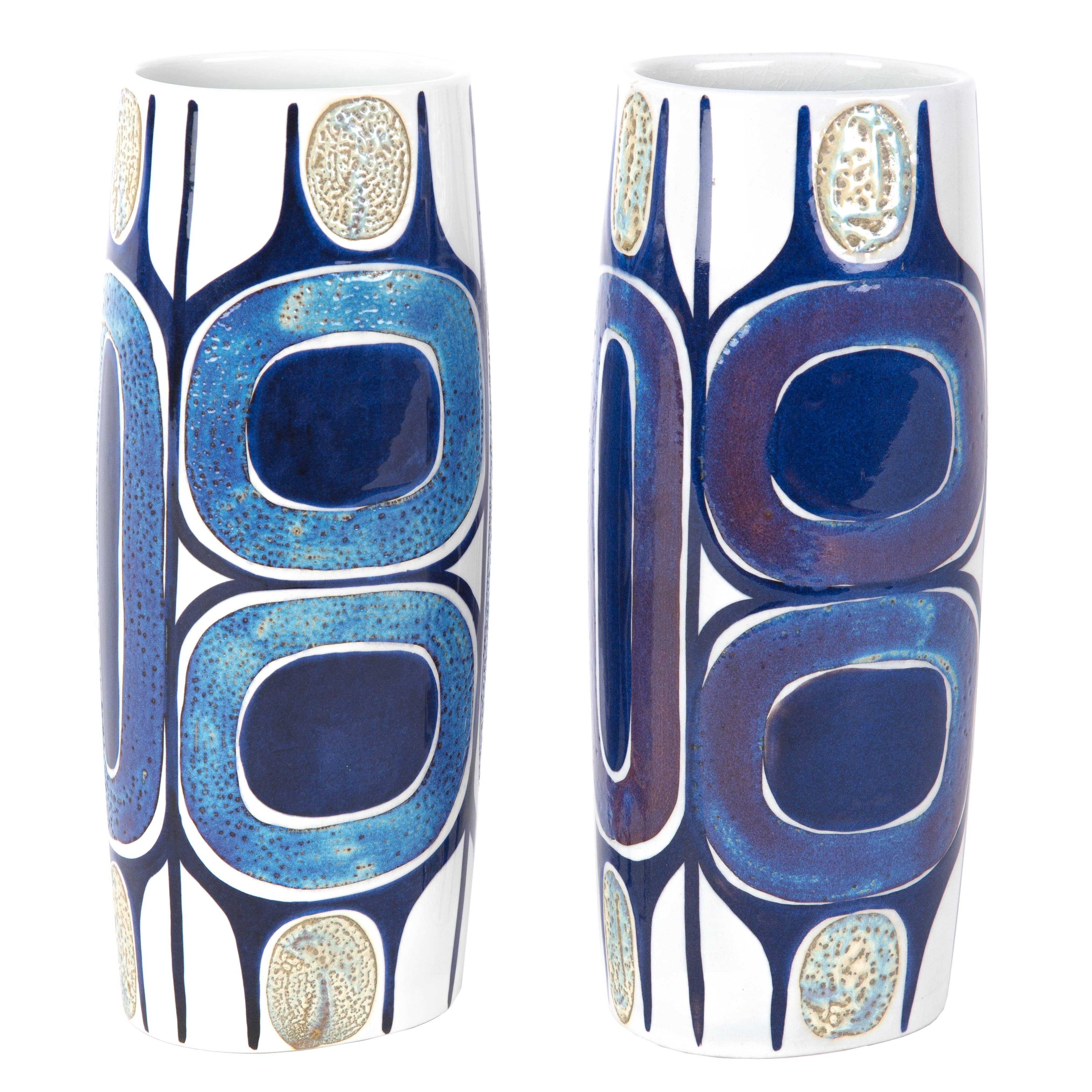 INGE LISE KOEFOED pair of ceramic vases with gold email by Royal Copenhagen