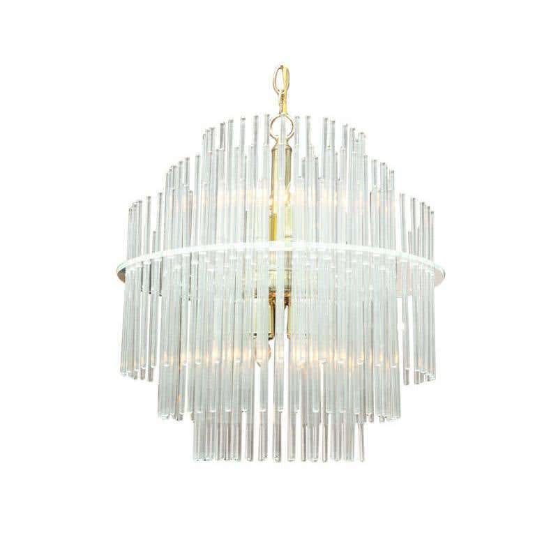 Lightolier Import Tiered Glass Rod Lucite Chandelier at 1stDibs