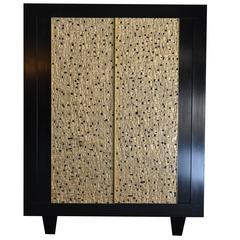 Italian Highboard of the 1950s in Ebonized Wood with Sculptural Doors in Resin