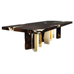 Boca Do Lobo Large Elongated Octagon Modern Brass and Wood Empire Centre Table