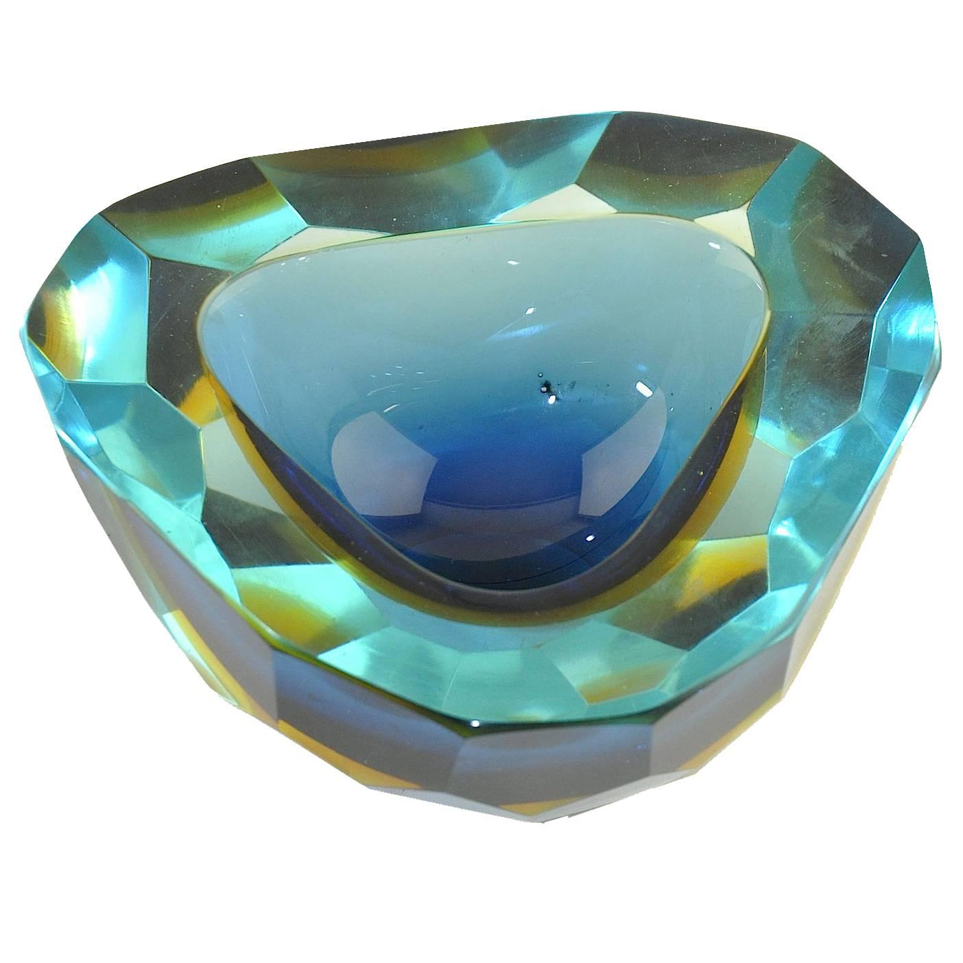 Murano Faceted Glass 1950 Italian Diamond Shaped Large Ashtray by Flavio Poli