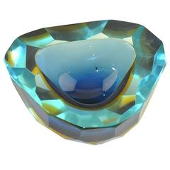 Murano Faceted Glass 1950 Italian Diamond Shaped Large Ashtray by Flavio Poli