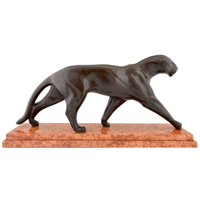 After Michel Decoux (1837 - 1924) - Statue, Panter - 12 cm - Bronze patiné After Michel Decoux (1837 - 1924) - Statue, Panter - 12 cm - Bronze patiné