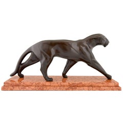 Vintage Michel Decoux Art Deco Bronze Panther Sculpture 1930 France