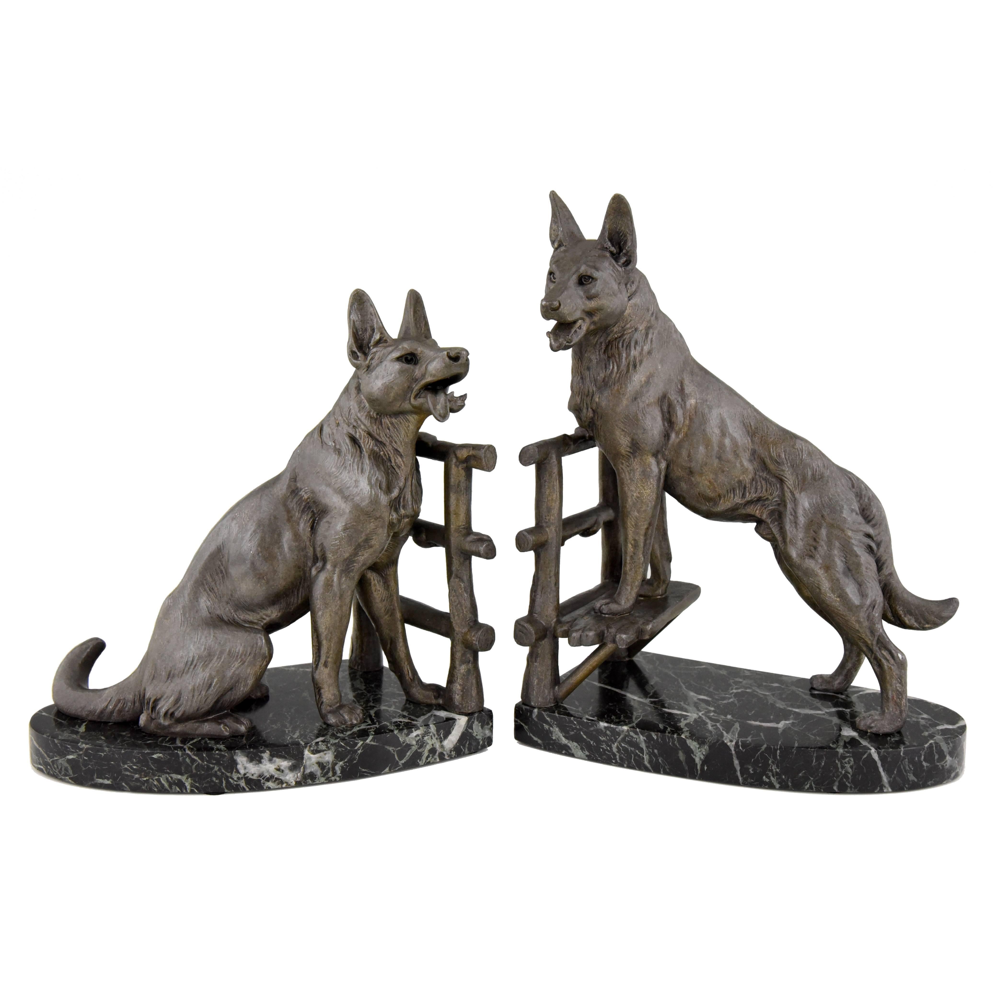 Art Deco German Shepherd Dog Bookends by Carvin, 1930 France