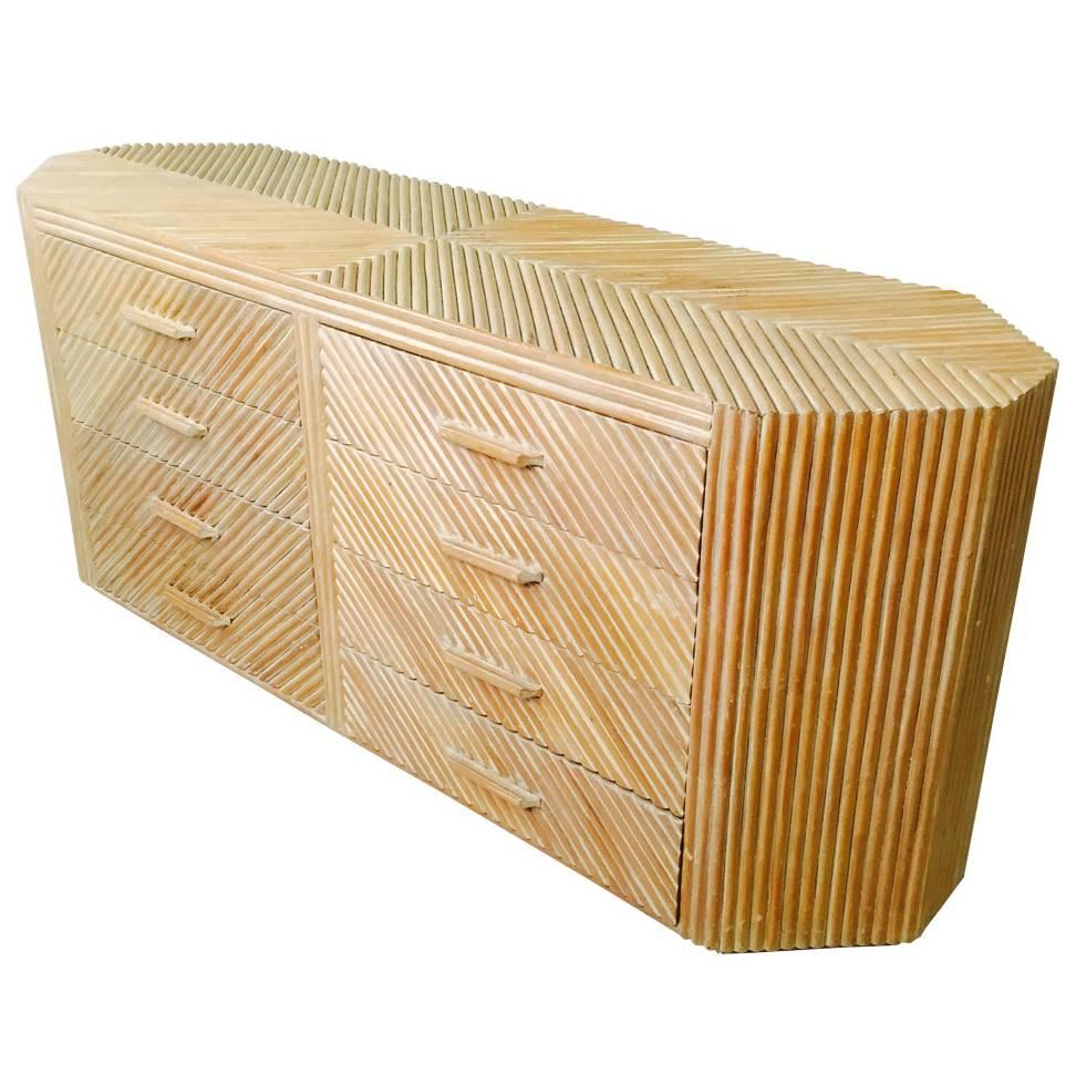 Faux Bamboo Dresser with Reeded Rattan Styling at 1stdibs