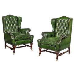 Antique Pair of Georgian Style Mahogany Wing Armchairs