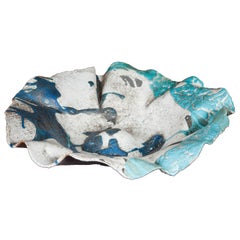 Contemporary Ceramic Sardinian Raku Bowl blue, grey, green, turquoise