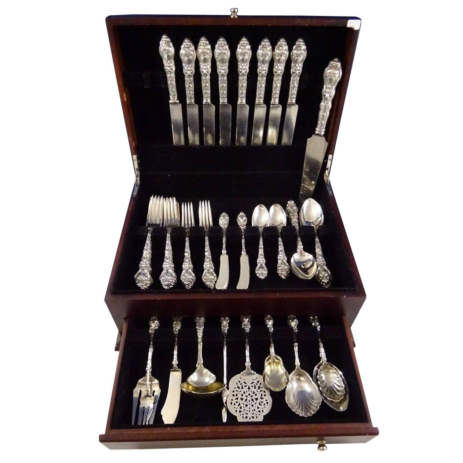 Douvaine by Unger Sterling Silver Flatware Service Set of 61 Pieces Art Nouveau