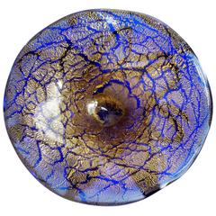 A.Ve.M. Murano Cobalt Blue Gold Flecks Italian Art Glass Sculptural Bowl