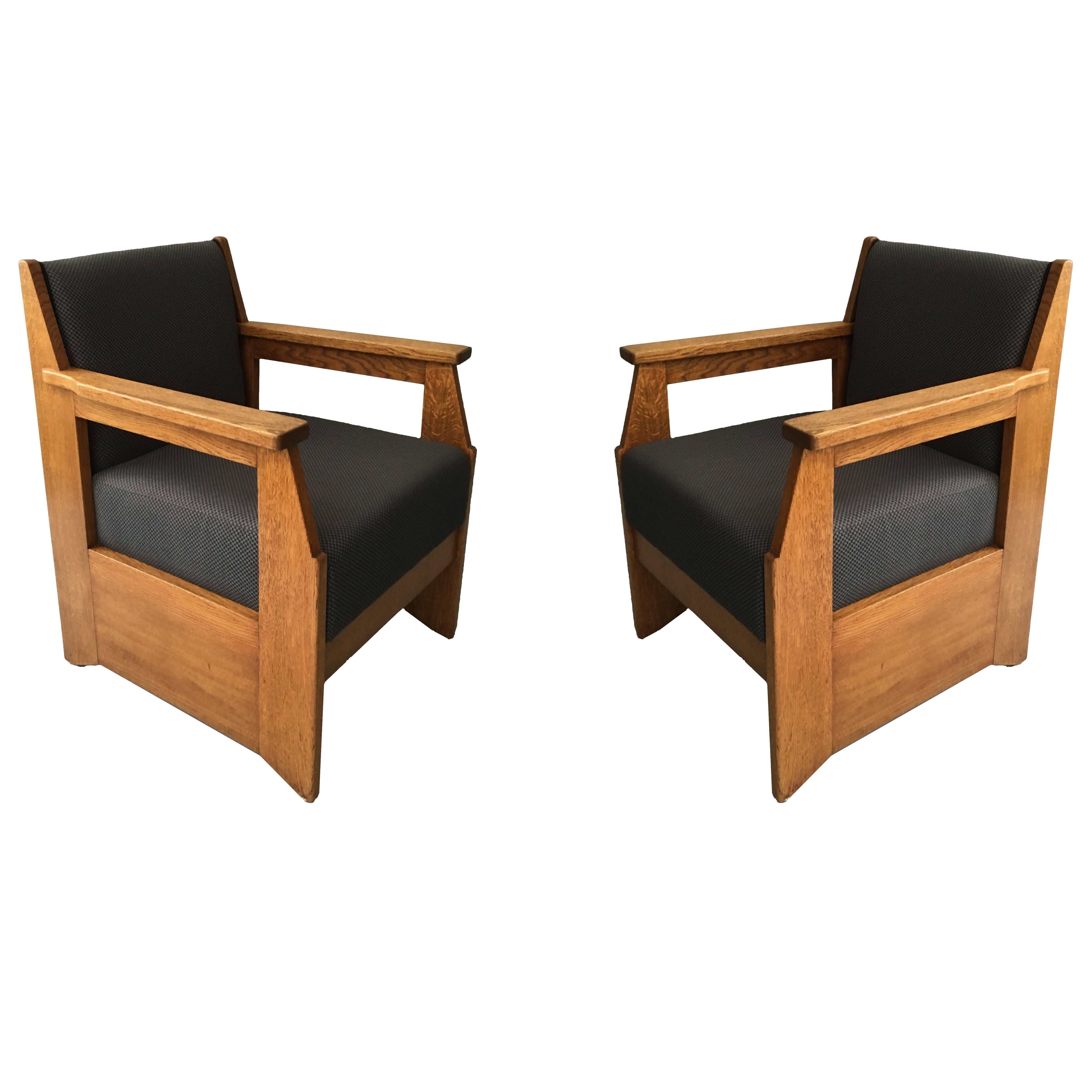 Pair of Oak Armchairs Made by Hendrik Wouda, Produced by Pander & Son