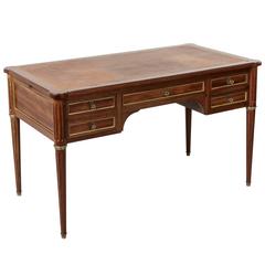 Large Louis XVI Style Mahogany and Tooled Leather Desk