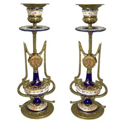 Antique Jeweled Sevres Ormolu Candlesticks