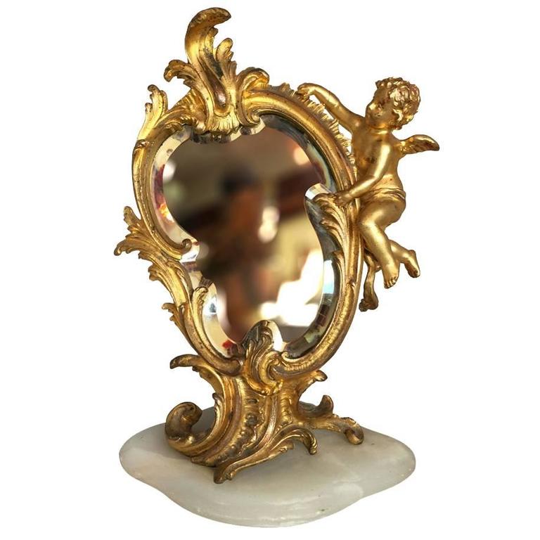 Antique Gold Gilded Bronze French Vanity Mirror at 1stDibs