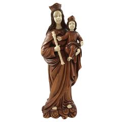 Carved Wood Statue of Madonna and Child