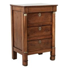 19th Century French Empire Chest or Nightstand of Solid Oak with Bronze Detail
