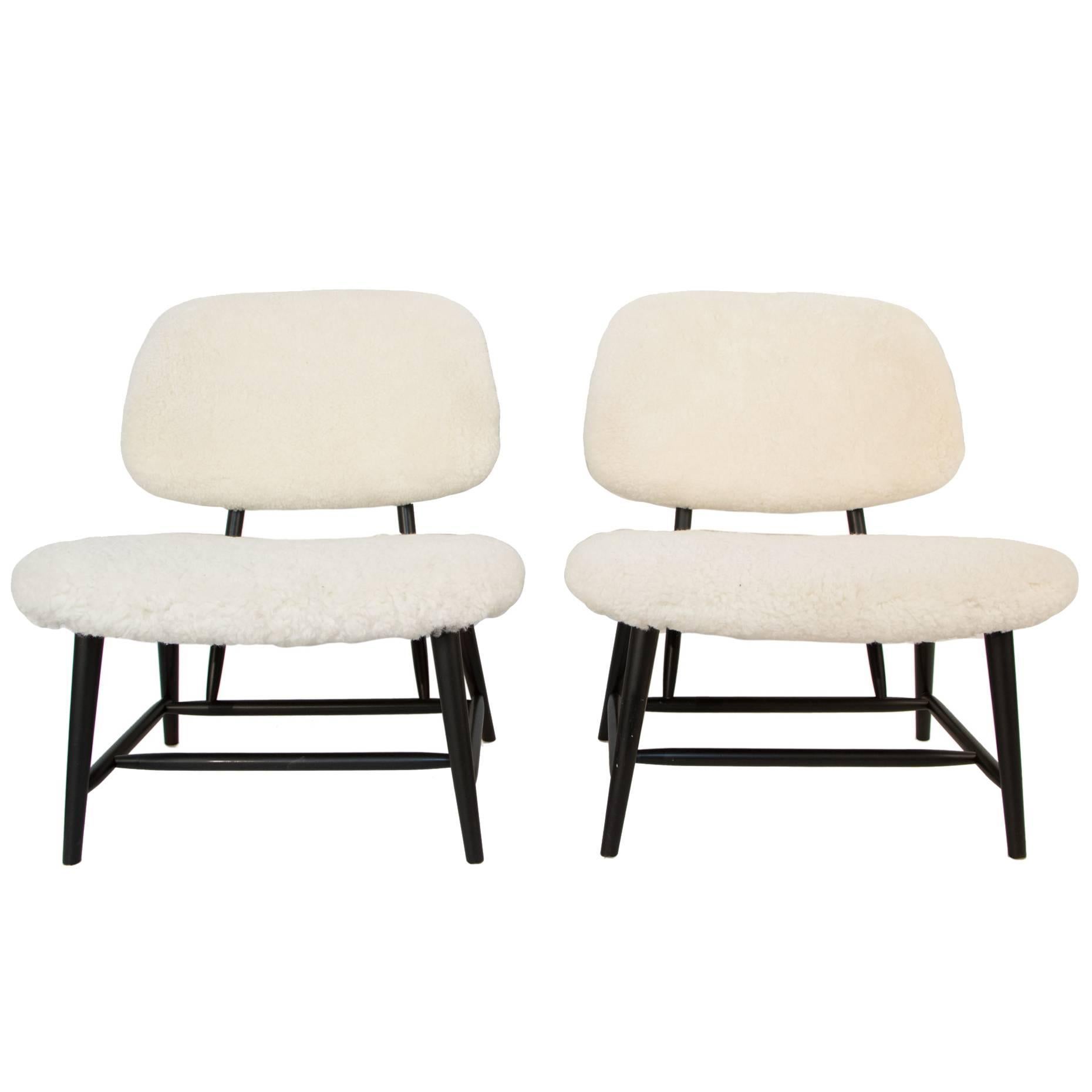 Pair of Sheepskin Lounge Chairs by Alf Svensson